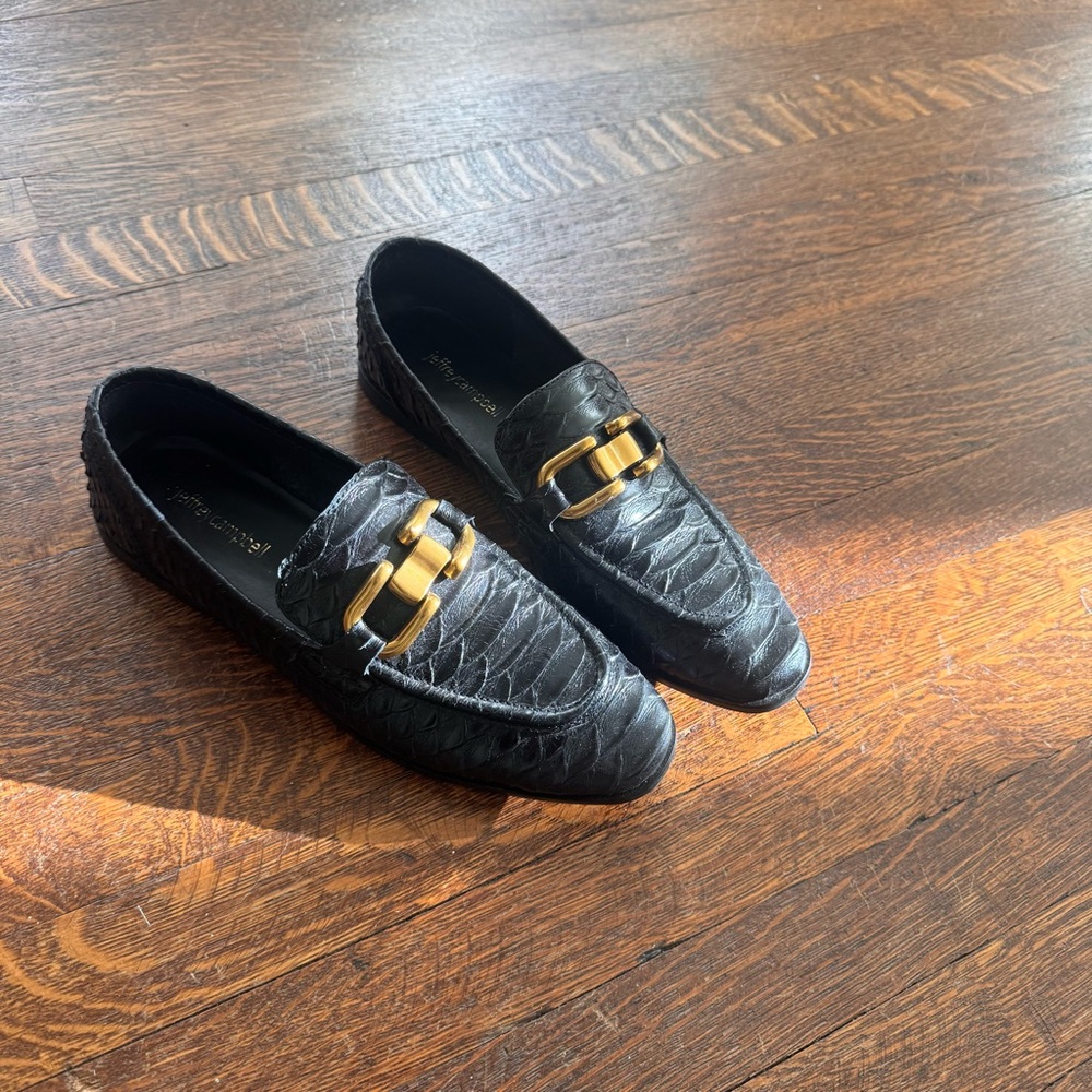 Jeffrey Campbell Womens Black Crocodile or snake? Leverage Moc Toe Bit Loafer 9